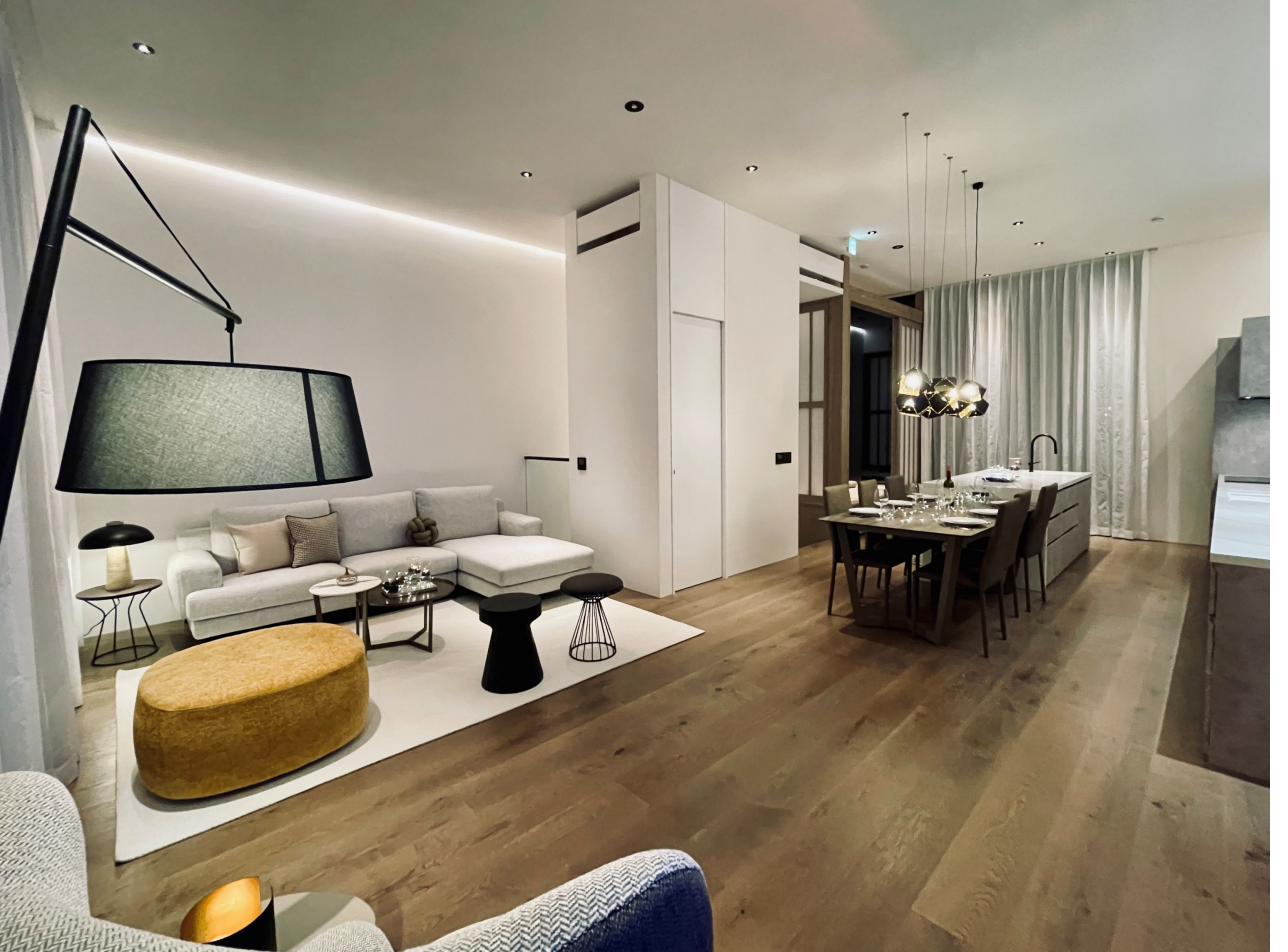 Living and dining area at night