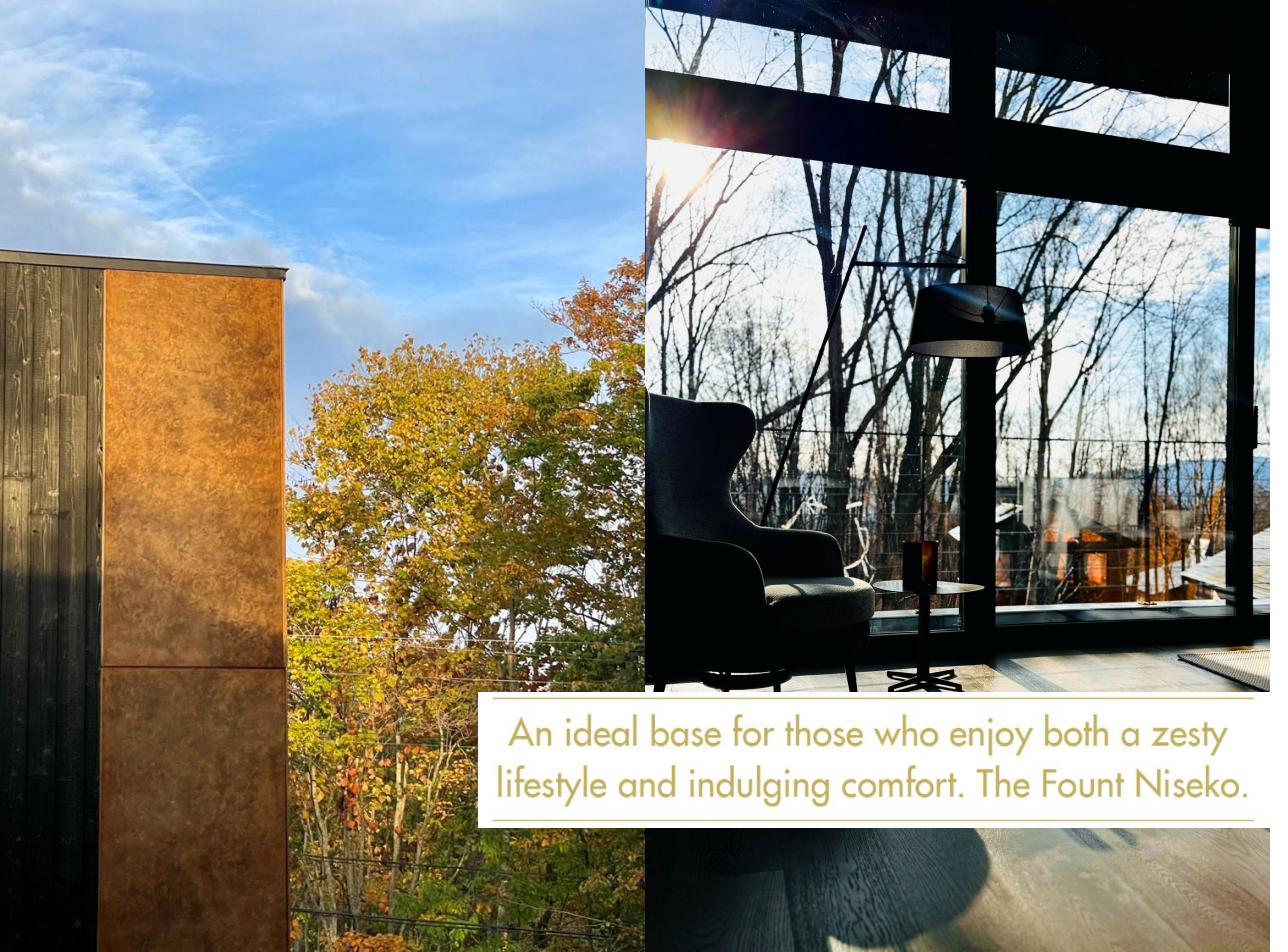 Autumn exterior and window seat at The Fount Niseko